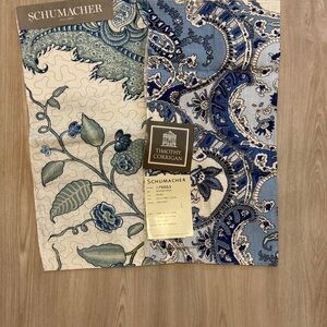 Schumacher Blue and Cream Fabric Swatches